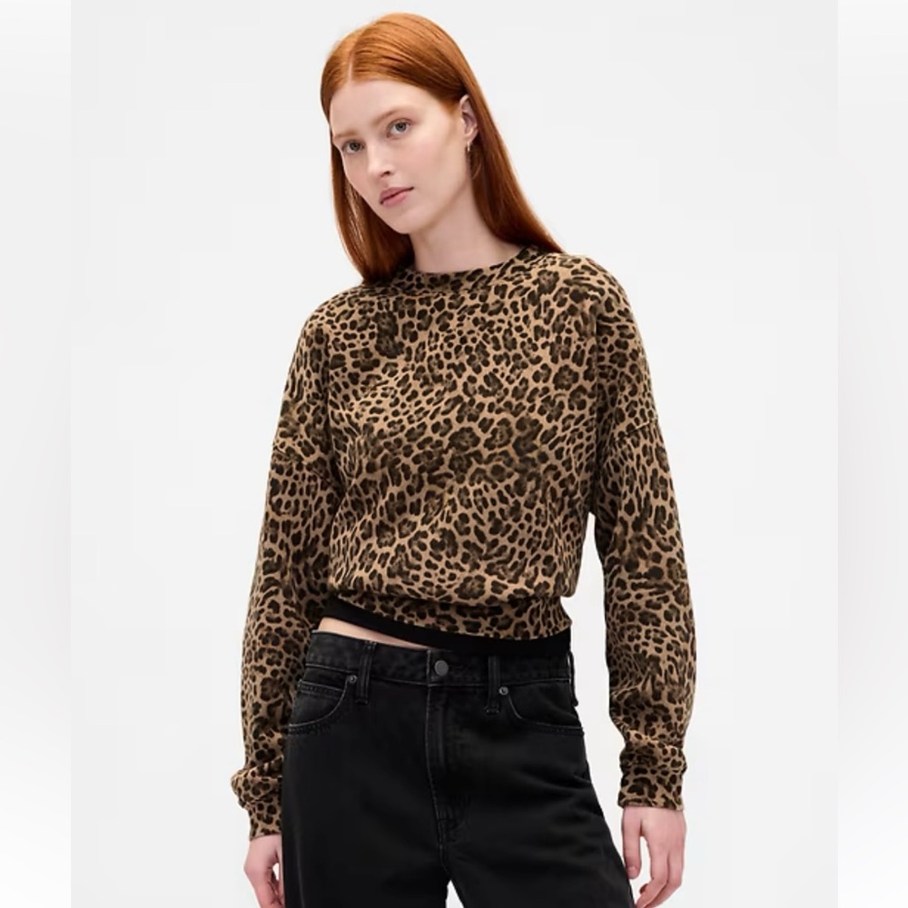 Gap Vintagesoft Crewneck Leopard Print Sweatshirt